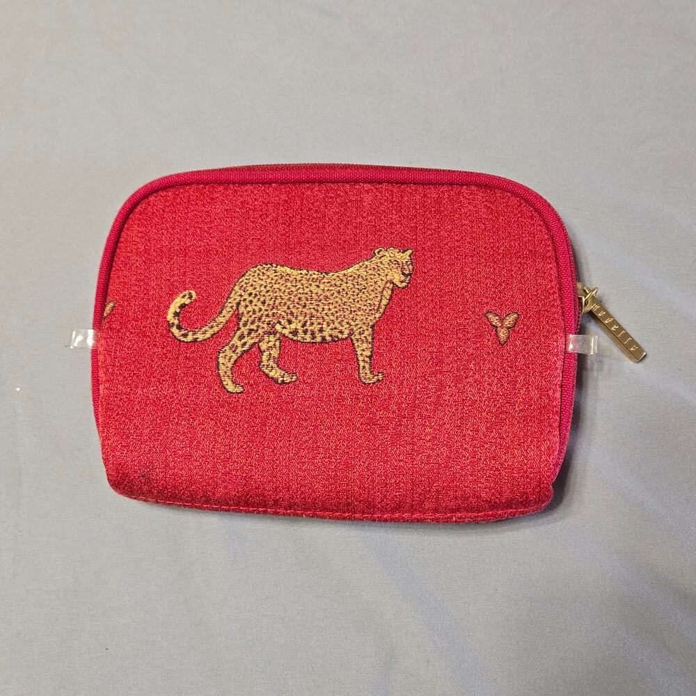 Modella Burgundy Makeup Pouch with Gold Embroidered Leopard